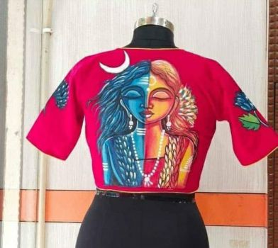 Red Hand Print Cotton Readymade Blouse
