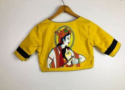 Yellow Hand Print Cotton Readymade Blouse