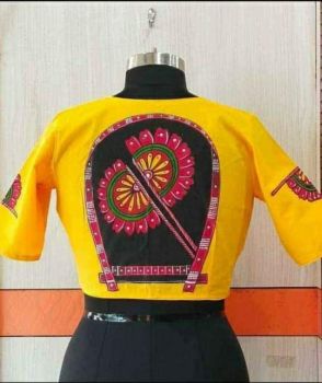 Yellow Hand Print Cotton Readymade Blouse