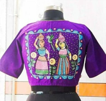 Purple Hand Print Cotton Readymade Blouse