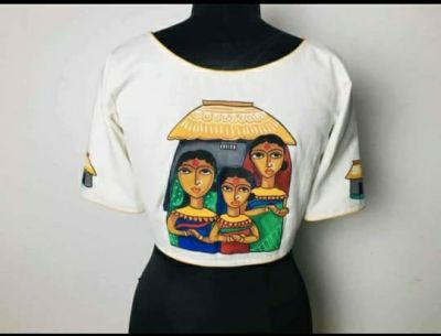 White Hand Print Cotton Readymade Blouse