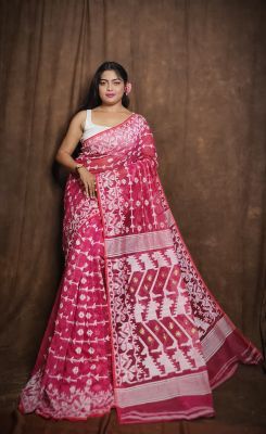 Red Pure Handloom Dhakai Jamdani Saree From Bengal