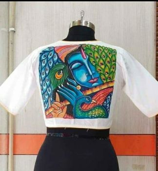White Hand Print Cotton Readymade Blouse