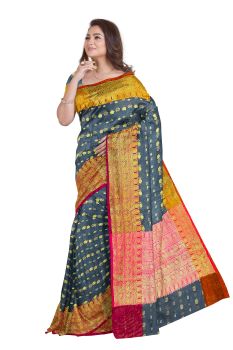 black pink orange kora silk banarasi saree