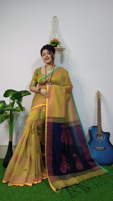 Brown Pure Handloom Silk Cotton Saree From Bengal