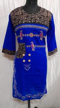 Blue Pure Handloom Kantha Stitch Kurti From Bengal
