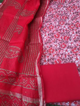 Pink Red Cotton Suit Dress Material