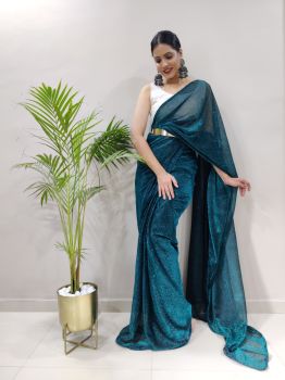 Teal Heavy Netting Fabric & Heavy Satin Saree