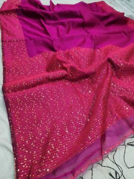 Dark Resham Cotton Sequence Jamdani Saree