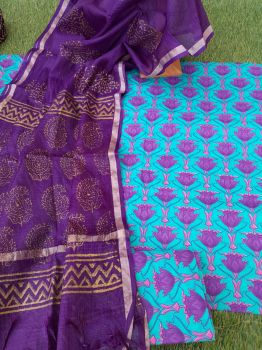 Aqua Blue Cotton Suit Dress Material
