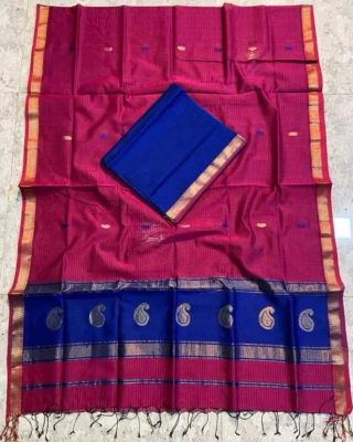 Voilet Red Pure Handloom Maheswari Silk Cotton Saree From Bengal