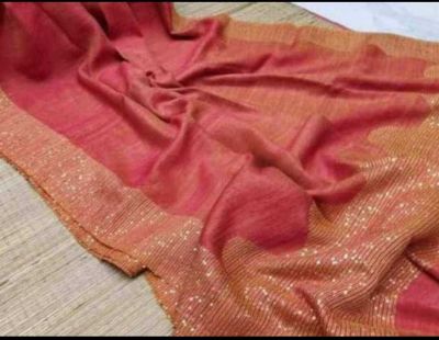 Light Pink Resham Cotton Sequence Jamdani Saree
