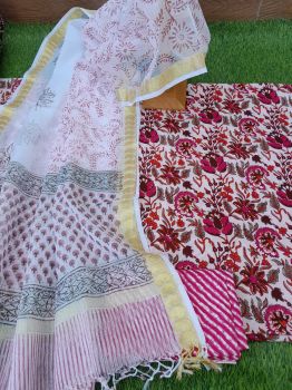 White Pink Cotton Suit Dress Material
