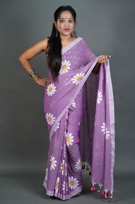 Lavender Pure Handloom Cotton Saree From Bengal