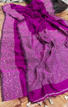 Purple Resham Cotton Sequence Jamdani Saree