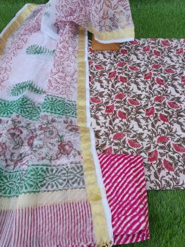 White Pink Cotton Suit Dress Material
