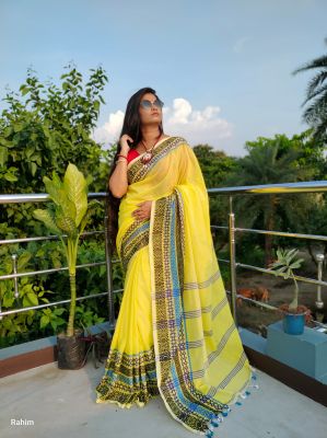 Yellow Pure Handloom cotton Saree From Bengal