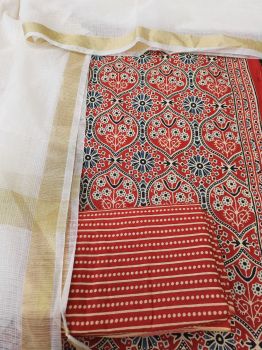 Old Brick Cotton Suit Dress Material