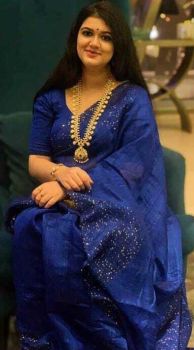Navy Blue Resham Cotton Sequence Jamdani Saree