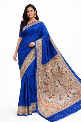 Blue Madhubani Pure Handloom Tassar Silk Saree for Women
