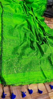 Parrot Resham Cotton Sequence Jamdani Saree