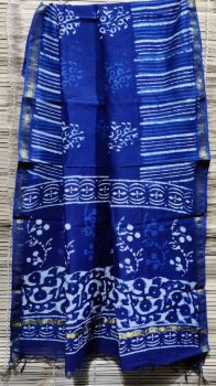 Dark Blue Bagru Hand Block Printed Chanderi Silk Dupatta