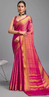 Dark Pink Pure Handloom Silk Saree From Banaras