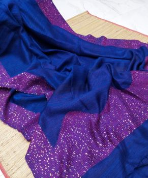 Blue Resham Cotton Sequence Jamdani Saree