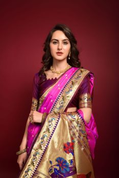 Dark Pink Meenakari Zari Work Banarasi Soft Silk Pathani Saree