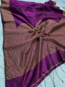 Purple Resham Cotton Sequence Jamdani Saree