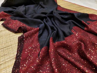 Black And Brown Resham Cotton Sequence Jamdani Saree