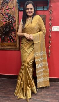 Tan Brown Pure Handloom Crafted Kota Silk Saree From Bhagalpur