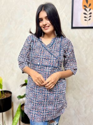 Blue White Pure Handloom Printed Kurti From Bengal