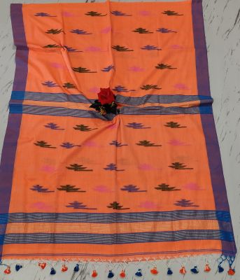 Orange Pure Handloom Cotton Saree From Bengal