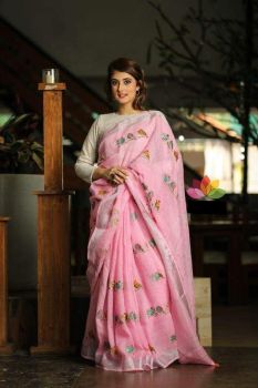 Baby Pink Linen By Linen Saree From Bhagalpur