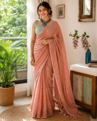 Beige Organic Pure Handloom Cotton Saree From Bengal | Soft & Comfortable Traditional Wear