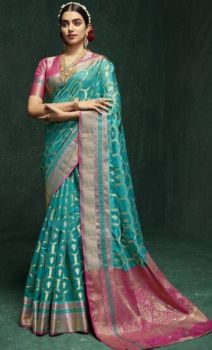 Sky Blue Pure Handloom Silk Saree From Banaras