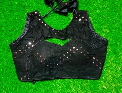 Black Moti Sequence Cotton Pad Readymade Blouse