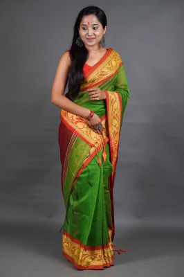 Aqua Green Pure Handloom Cotton Silk Saree From Bengal