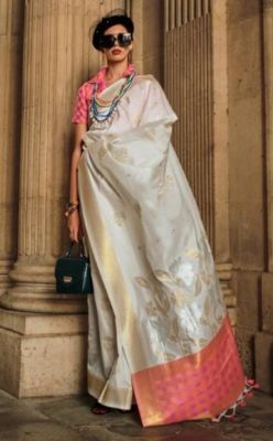 Off White Pure Handloom Silk Saree From Banaras