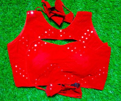 Red Moti Sequence Cotton Pad Readymade Blouse