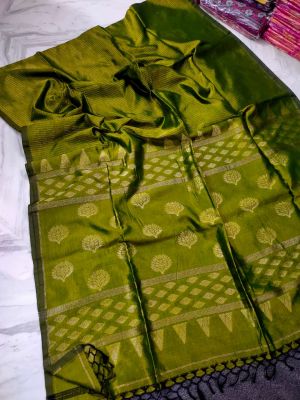 Mehandi Green Pure Handloom Silk Cotton Saree From Bengal