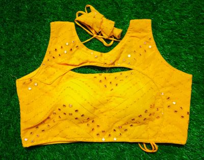 Yellow Moti Sequence Cotton Pad Readymade Blouse