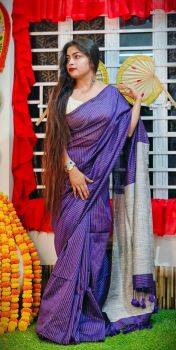 Blue Pure Handloom Cotton Saree From Bengal