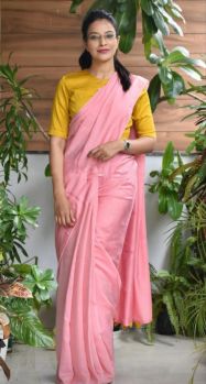 Sweet Pink Bagru Block Print Cotton Mulmul Saree From Rajasthan