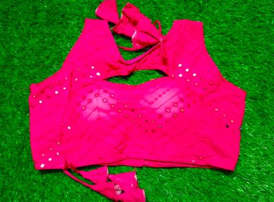 Pink Moti Sequence Cotton Pad Readymade Blouse