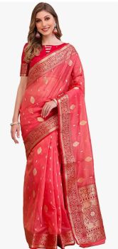 Pink Pure Handloom Silk Saree From Banaras