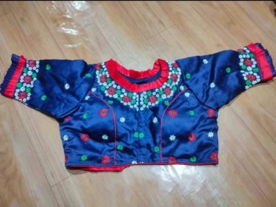 Blue Flower Raw Silk Pad Readymade Blouse