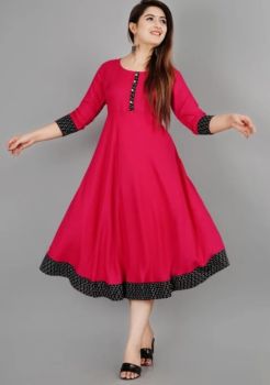 Red Black Cotton Anarkali Kurti From Bengal