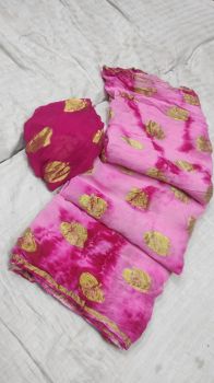 Pink Pan Patti Zari Work Banaras Georgette Saree